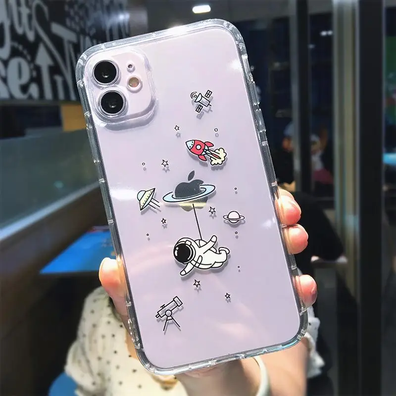 

Transparent Phone Case For iPhone 12 Mini 11 Pro Max XS Max XR X 7 8 Plus Fashion Caroon Astronaut Painting Silicone Back Cover