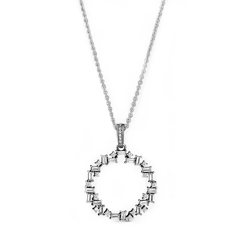 

Sparkling Ice Cube Circle Pendant Necklace 100% Real 925 Sterling Silver Sparkling Ice Cube Circle Necklace For Women Jewelry