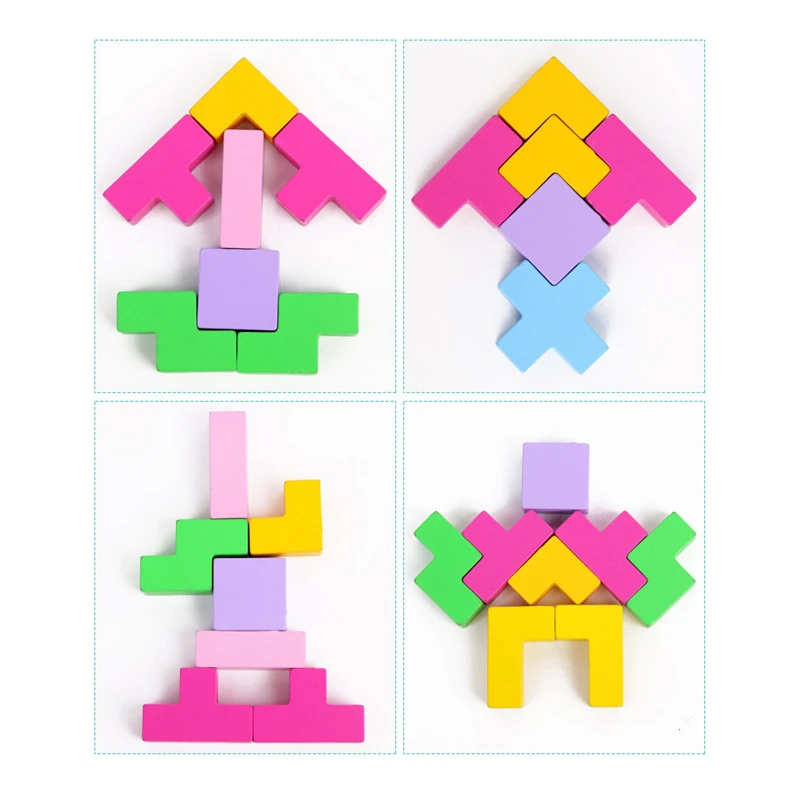 

3D Puzzle Tetris Toddler Games Colorful Balance Toys Wooden Stacking Height Children's Cognitive Building Toys Gifts