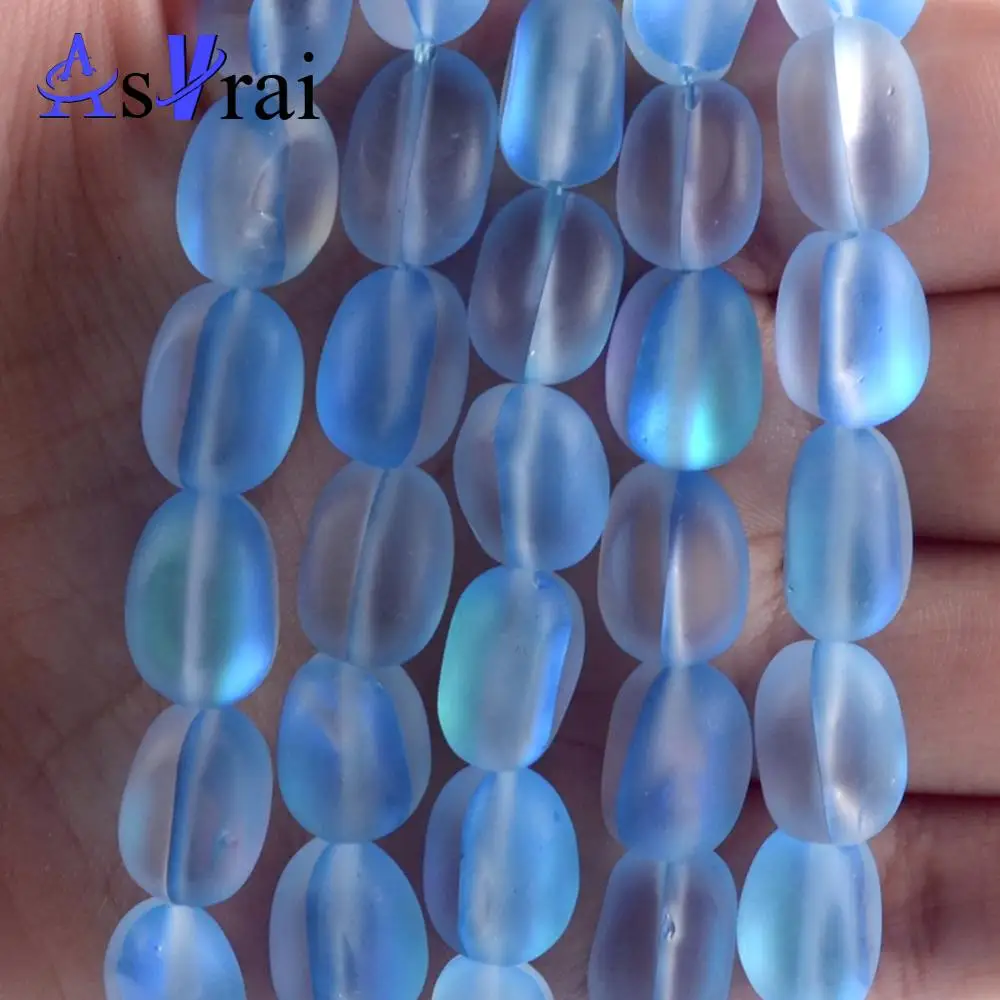 Бусины нестандартные из натурального голубого лунного камня матовые бусины с
