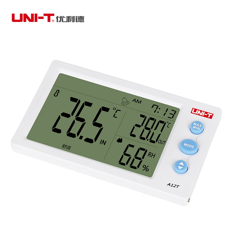 

UNI-T Temperature Humidity Meter Measures Real-time ℃/℉ Selectable Display of temperature humidity date and time A12T A13T