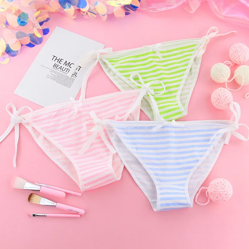 Сексуальное Полосатое нижнее белье с бантом для девочек женское хлопковые