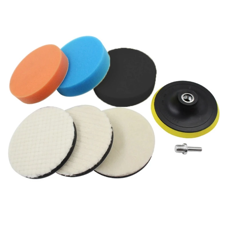 

7Pcs/set Polishing Pad Soft Wool Ball Bonnet Kit 5\" Wheel Pad Disc Abrasive Tool L9BC