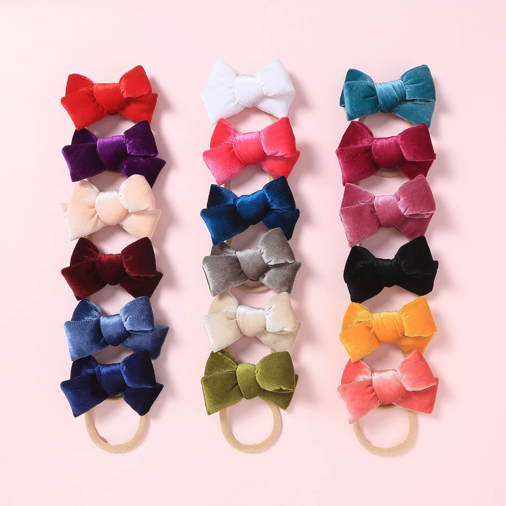 

1pcs Korea Velvet Hair Bows Tie Baby Girls Kids Children Rubber Band Ribbon Hair bands Baby Girl Hair Accessories 18 Colors
