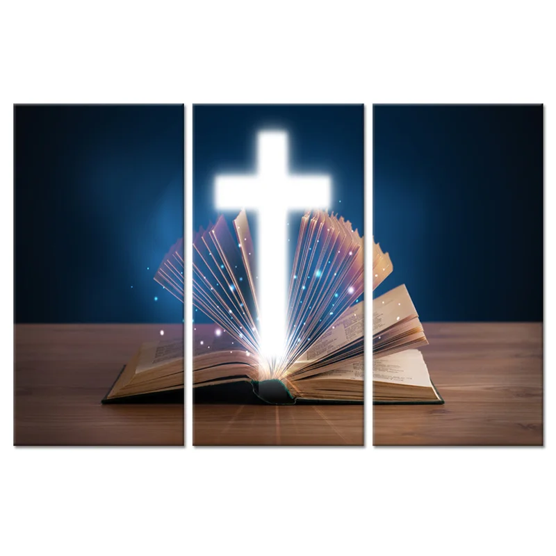 3 шт. религиозный холст настенное искусство открытая Священная Библия со