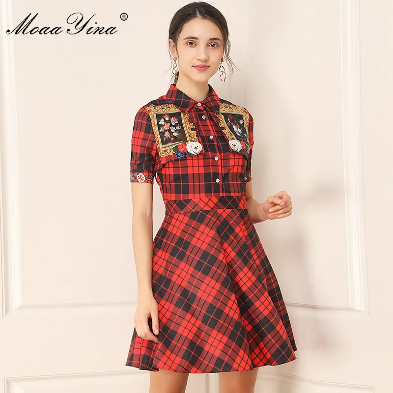 Модное дизайнерское платье MoaaYina весна лето женское с коротким рукавом клетчатые
