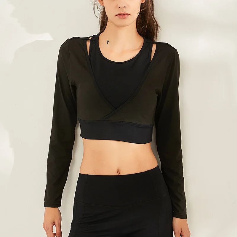 2021 упражнения с длинным рукавом женская спортивная одежда укороченные топы