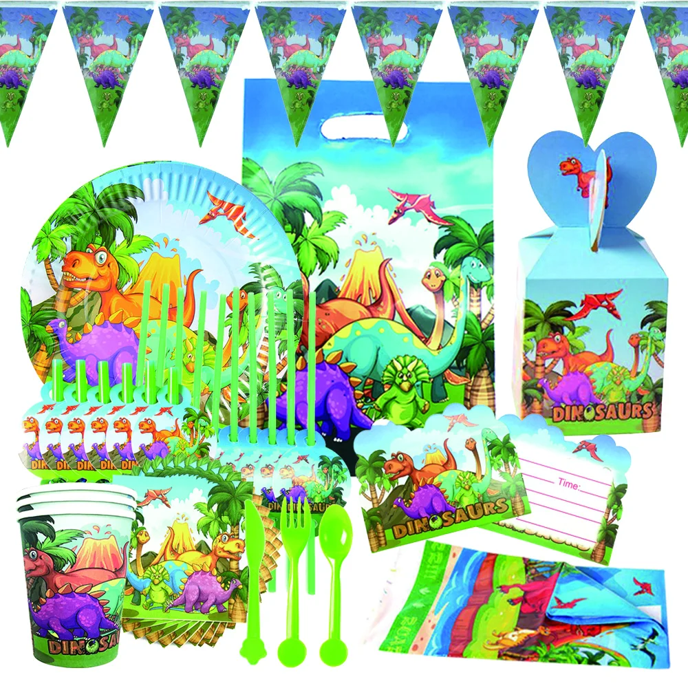 Dinosaur Party Disposable Tableware Set Birthday Party Decor Kids Baby Shower Decor Dino Jungle Safari Party Balloons supply