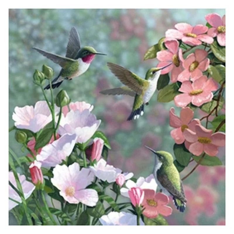 

DIY 5D Diamond Painting Full Drill Diamond Embroidery Dotz Kit Home Wall Decor Hummingbirds Flowers