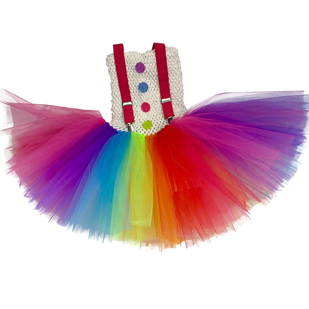 Детский костюм клоуна для косплея Радужное пушистое платье девочек на день