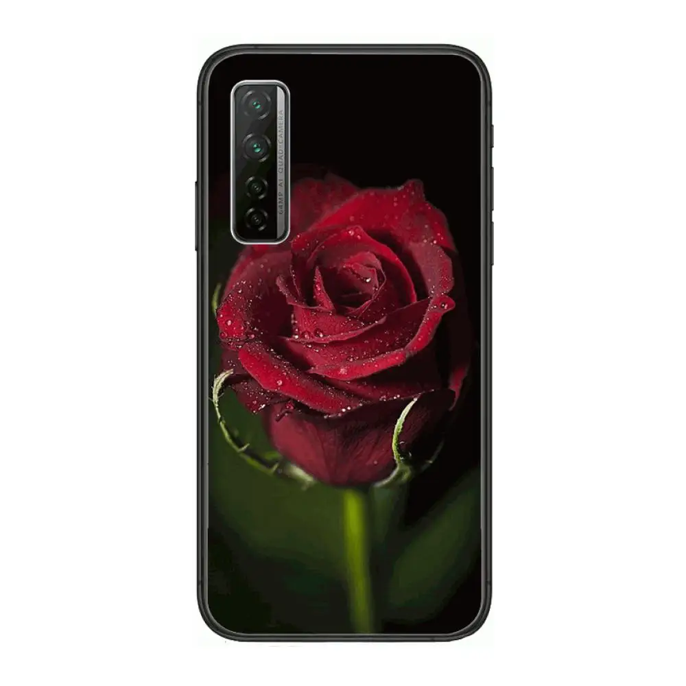 

Red Roses Flowers Phone Case For Huawei mate 40 30 10 20 40 8 9 Lite Z Pro Black Etui 3D Coque Painting Hoesjes 5g black
