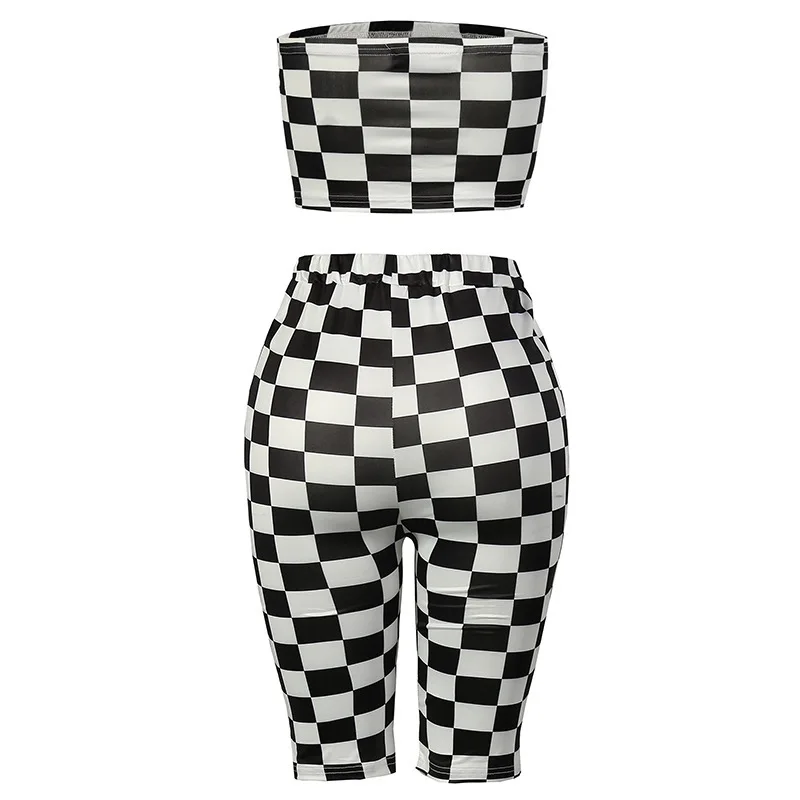 

Short Sets for Women Two Piece Set Plaid 2 Piece Set Strapless Top Conjunto Feminino Sexy Summer 2020 Outfits Conjuntos De Mujer