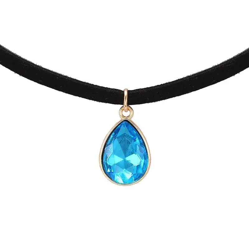 Горячее предложение Кручёные ожерелья BIJOUX обычный черный бархатный Кожа Капли Воды Кулон Макси себе Чокеры Цепочки и ожерелья Женская обувь ювелирные изделия - Окраска металла: Lake Blue