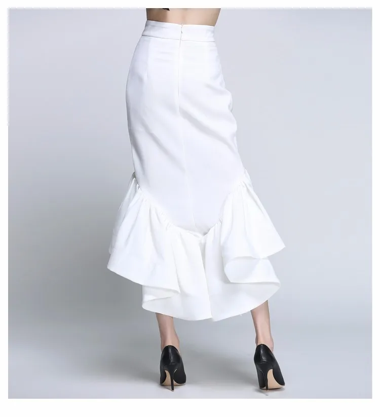 

VGH Trumpet Skirt For Women High Waist Bodycon Ruffles Split Asymmetric Hem Designer Skirts Female 2020 Fashion New Clothes Tide