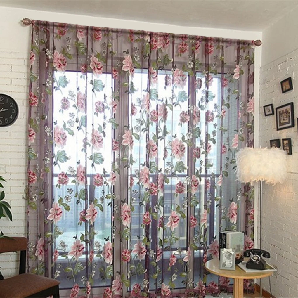 

2 Pieces 100x200cm Elegant Floral Pattern Tulle Voile Door Window Curtain Drape Panel Sheer Scarf Valances