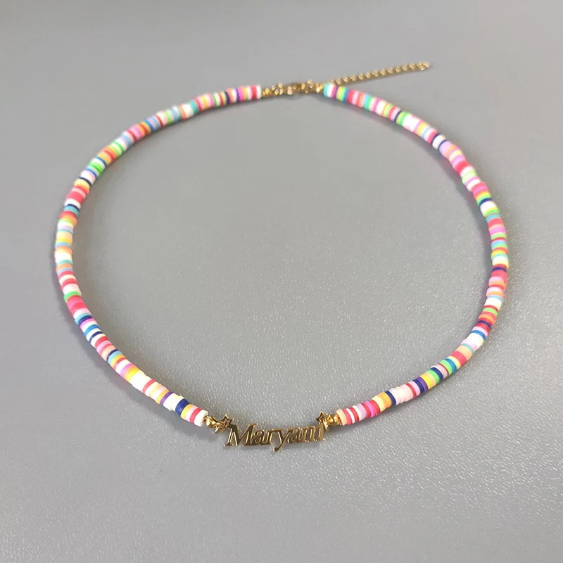 Personalized Name Necklace Colorful Silicone Clay Beaded Choker For Women Christmas Gift Handmade Birthday Gift for Girls