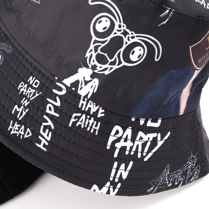 

2020 Hip Hop Rap Black White Graffito Print Bucket Hat for Men Women Outdoor Foldable Bob Fisherman Hat Travel Gorros Panama Hat
