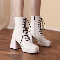 2021 autumn winter high heel square head cross strap large womens boots 6603 1