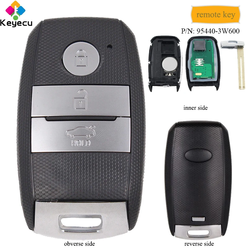 Запасной смарт ключ KEYECU для автомобиля с дистанционным управлением 3 кнопки 433