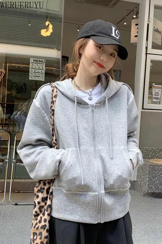 

WERUERUYU WOMEN sweatershirt female loose Korean zipper jacket autumn shirt