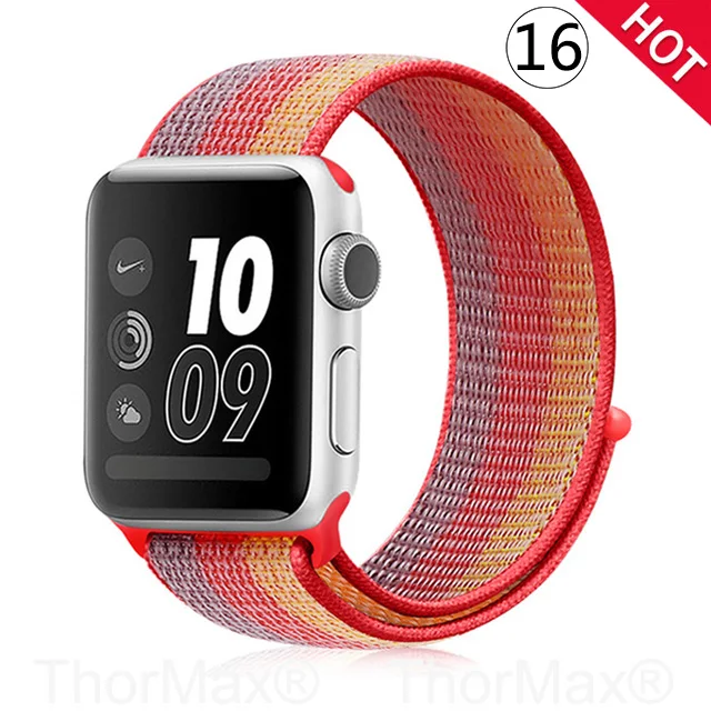 Ремешок для часов Apple Watch 4 серии 5 4 3 мягкий легкий дышащий нейлоновый спортивный ремешок 38 мм 42 мм 40 мм 44 мм Ремешки для наручных часов - Цвет ремешка: 16-Red Stripe