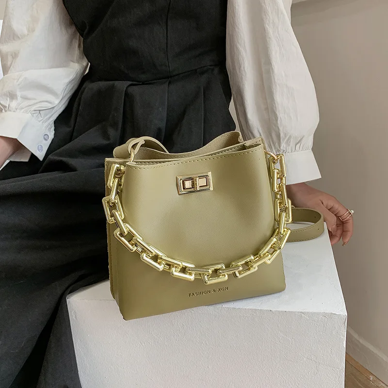 

Bucket bag women's bag new 2021 Korean simple fashion Pu single shoulder bags large capacity chain portable messenger bags
