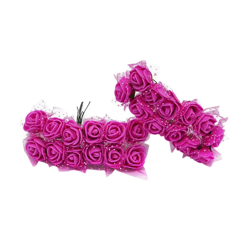 Silk rose red 72/144 шт 2 см мини ПЭ пена Роза ручной работы Искусственные цветы Домашнее свадебное украшение автомобиля DIY Скрапбукинг венок искусственный цветок - Цвет: Silk rose red
