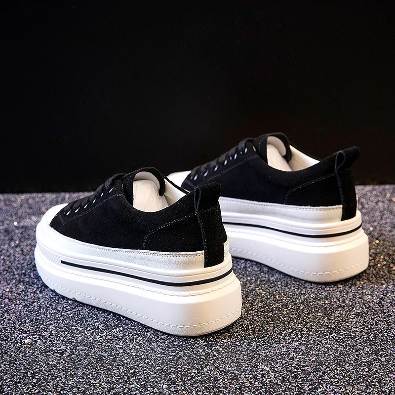 

High quality genuine leather sneakers women autumn thick-soled solid color student all-match lace up walking shoes women ZA-46