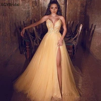 new sexy side split evening dresses 2021 lace formal party gown robe de soiree arabic a line special occasion dress for women