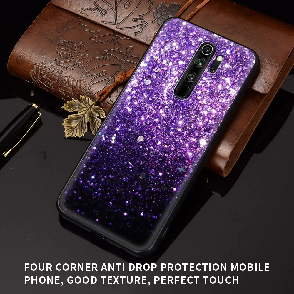 

Gold Rose Glitter Pink Soft Case For Xiaomi Redmi Note 9S 9 8T 8 7 7A 9A 8A 9C 6 6A K30 Pro Fundas Silicone Black Phone Housing