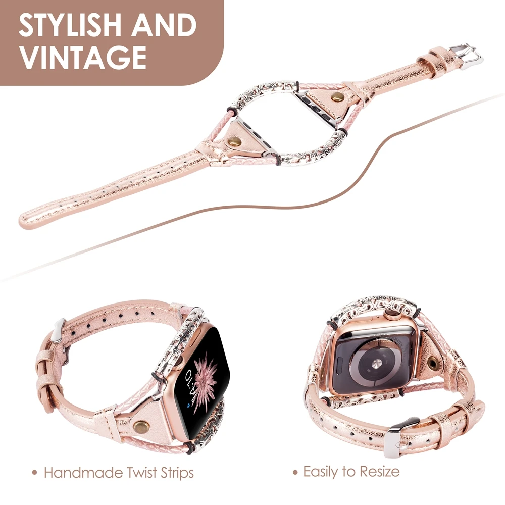 Винтажный кожаный ремешок для Apple Watch женские ремешки скрученные полосы с