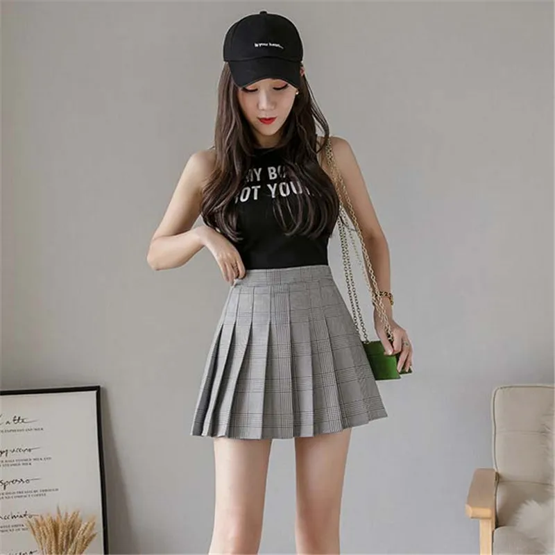 

new 2020 mini skirt mujer faldas woman skirts womens saias mulher femme jupes plus size fashion lattice High waist Pleated skirt