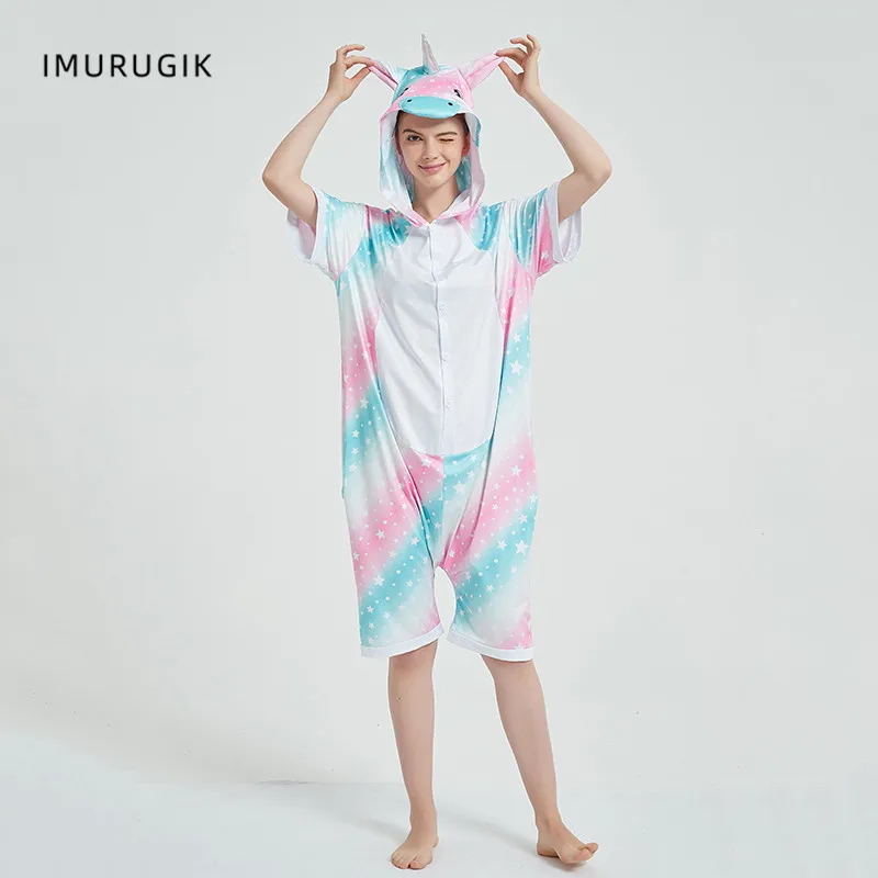 Женский комбинезон-кигуруми с единорогом комбинезоны коротким рукавом в виде