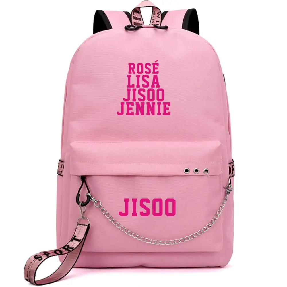 Style 19 Kopo BlackPink Rose Lisa JENNIE USB Рюкзак Школьные сумки черный розовый Mochila дорожные сумки рюкзак на цепочке для ноутбука USB порт для наушников - Цвет: Style 19