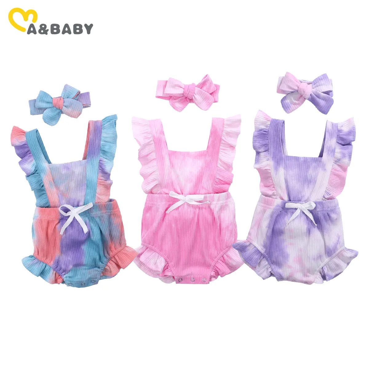 

Ma&Baby 0-24M Newborn Infant Baby Girl Ruffles Romper Tie Dye Bow Jumpsuit Knitted Soft Baby Girl Clothes Summer Costumes