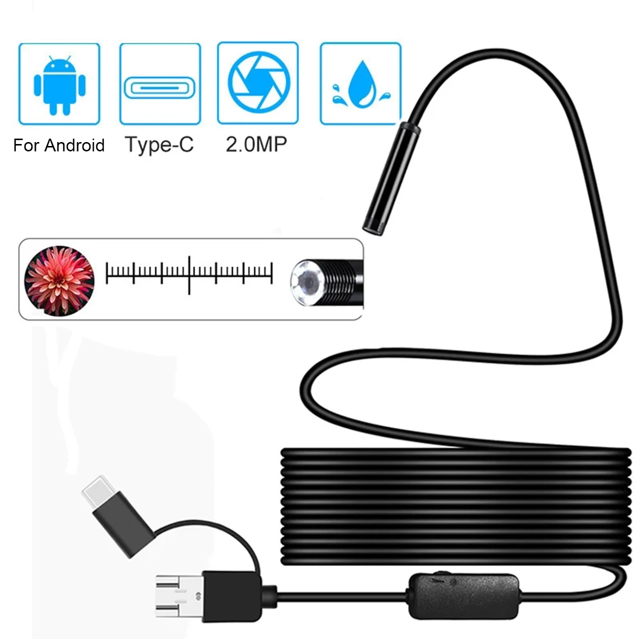 

3 in 1 5.5mm Endoscoop Camera USB Endoscope HD 480P Inspection Camera 6LED IP67 Waterproof Borescope for Android Phone Windows
