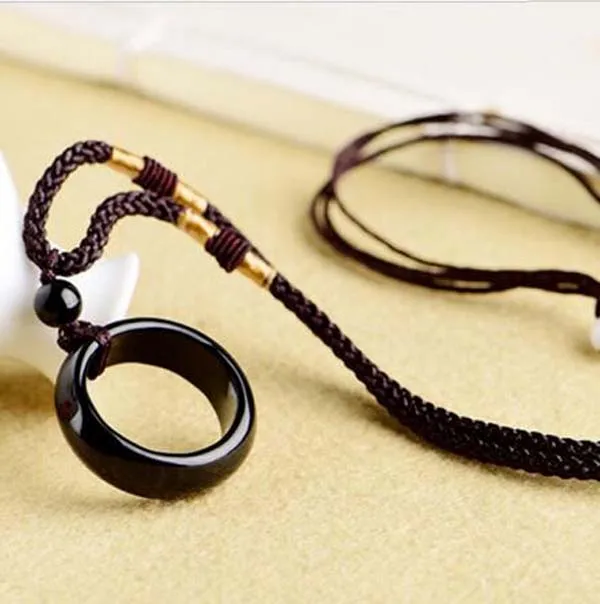 

2 pcs Chinese beautiful natural Black jade hand-carved Lucky Buckle Jadeite pendant