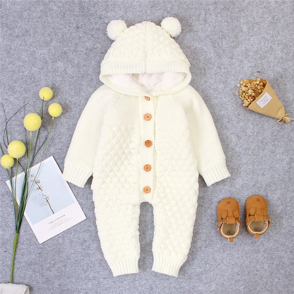 

Goocheer 2020 Infant Baby Long Sleeve Jumpsuit Winter Fashion Solid Color Hooded Single-breasted Thicken One Piece Long Pants