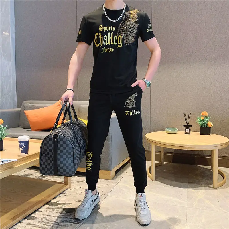 

Hot Diamond Suit Men's 2021 Summer Students Korean Style Self-Cultivation Trend Handsome Ice Silk Short-sleeved Clothing Men's S