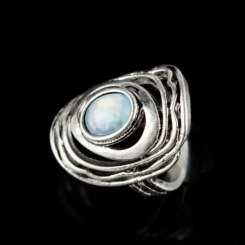 

Women Silver Color Ring Elegant Luxury Natural Blue Turquoise Jewelry Wedding Engagement Party Hollow Out Ring