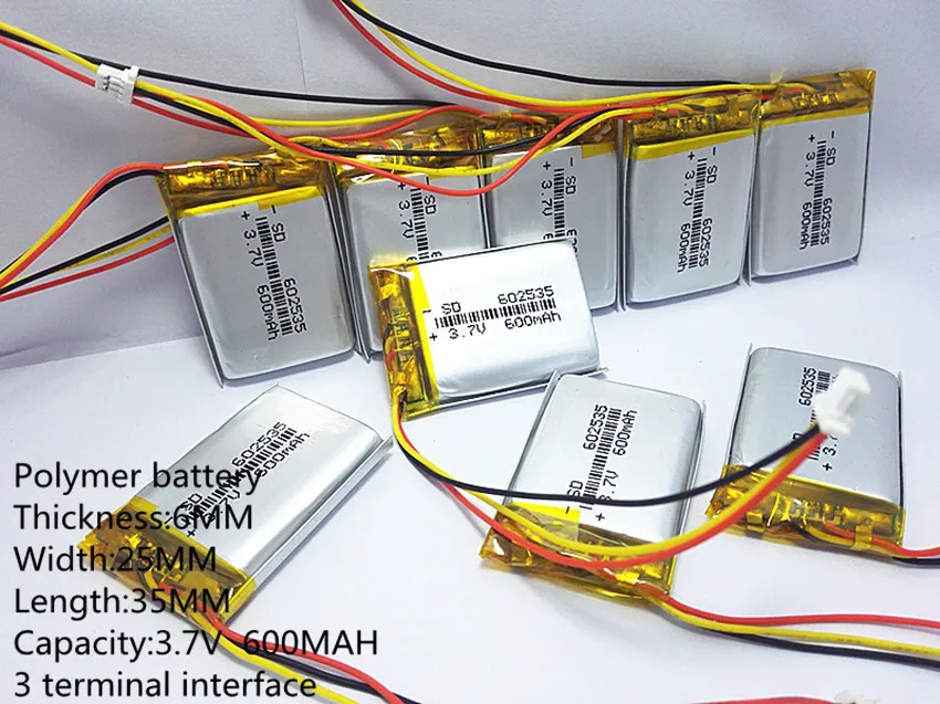 Полимерная литиевая батарея 3 7 V 600mah 602535 062535 может быть настроена оптом CE FCC ROHS MS