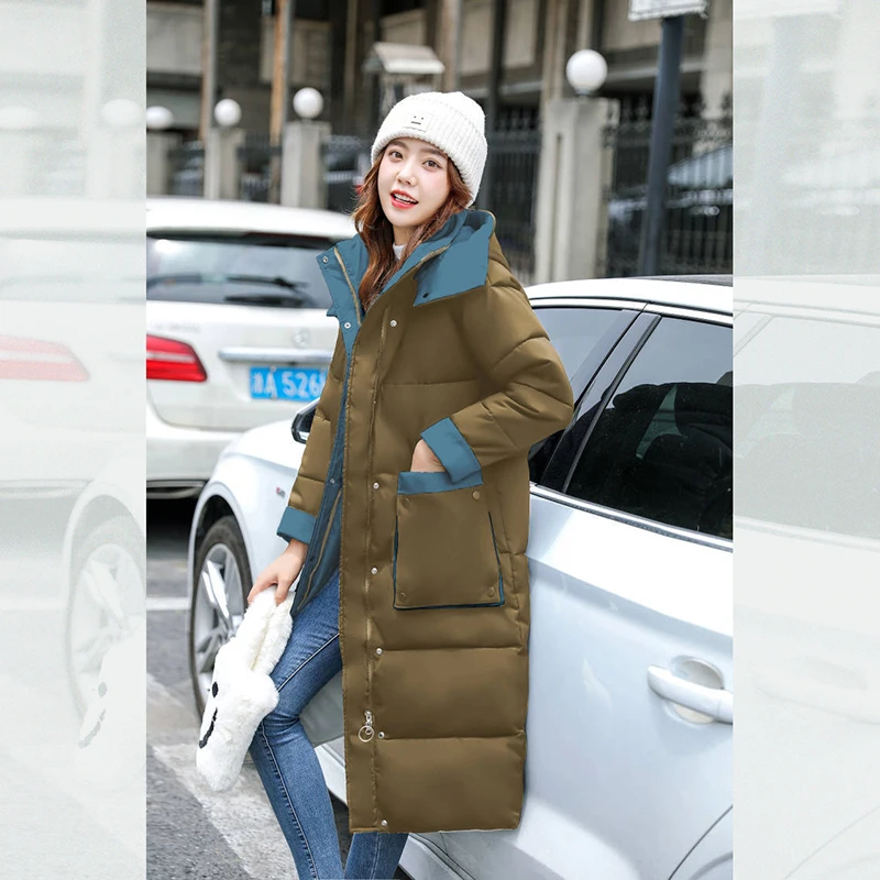 WYWMY 2021 Korean Patchwork Loose Cotton Padded Winter Jacket Women Long Coat Windbreaker Jackets Warm Thick Down Padded Jacket