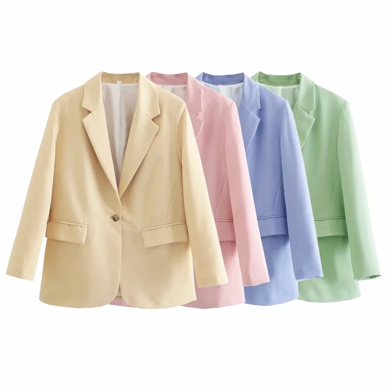 

Women's casual suit jacket 2021 new European and American fashion one-button mid-length pocket loose suit