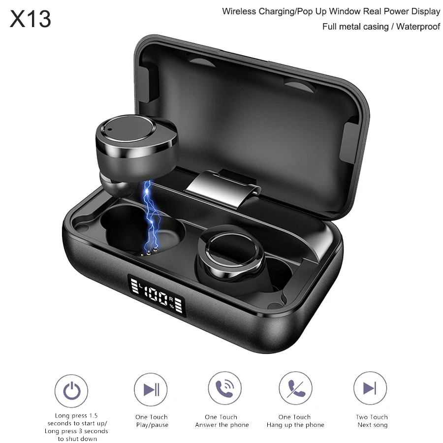 Беспроводные Bluetooth наушники X13 TWS 5 0 стереогарнитура IPX7 водонепроницаемые