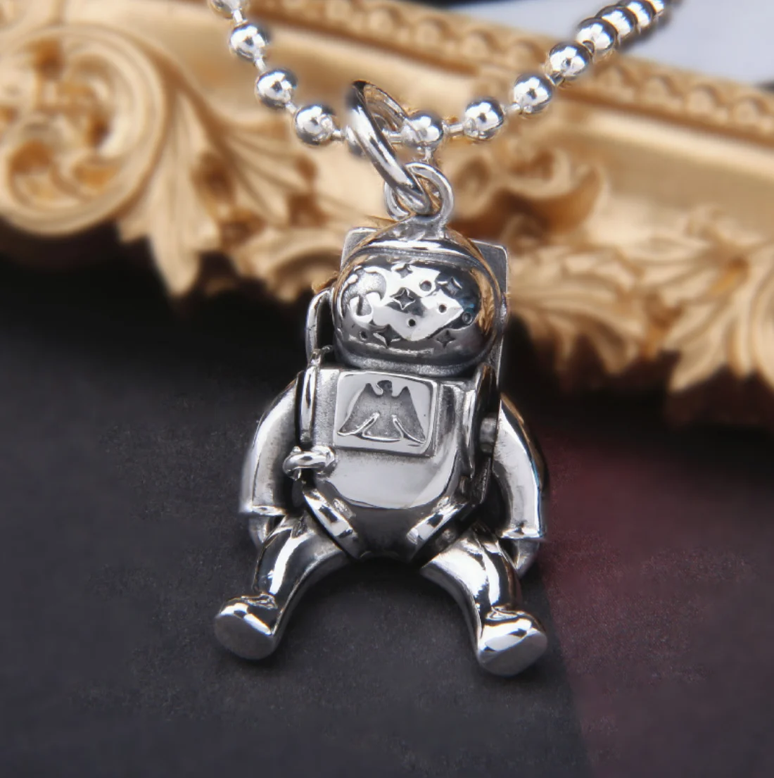 

s925 sterling silver astronaut necklace pendant female fashion astronaut silver pendant robot limbs can rotate