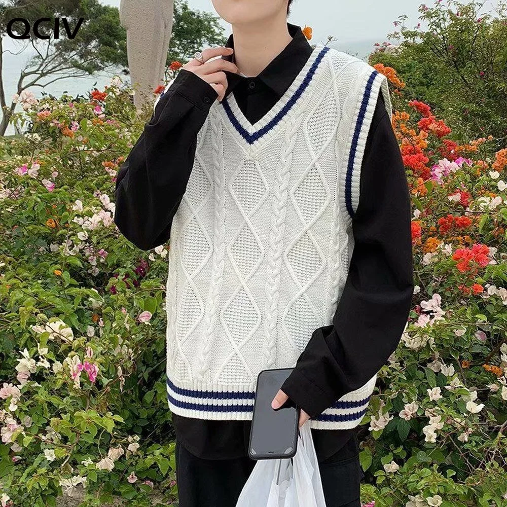 

Men Korean Fashion Sweater Vest V-neck Sweater Sleeveless Streetwear Autumn Casual Clothes For Men Knitted Pullover Vest
