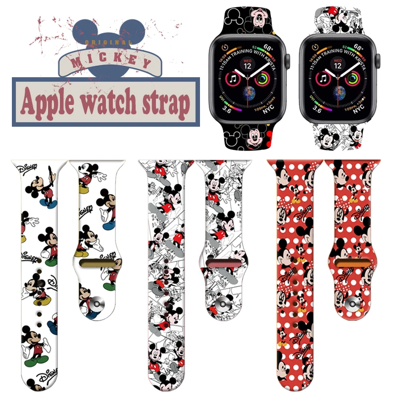 

New Disney Mickey Minnie Anime Cartoon Cute Strap Suitable for Apple Watch Strap Replacement 42-44mm Birthday Christmas Gift