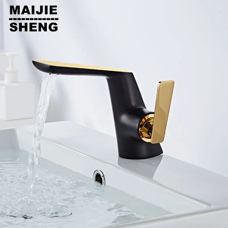 

Bathroom Basin Faucet Mixer Tap Hot and Cold Sink Faucet Basin Faucet Gold and Black Waterfall Faucet Brass Bathroom Faucet