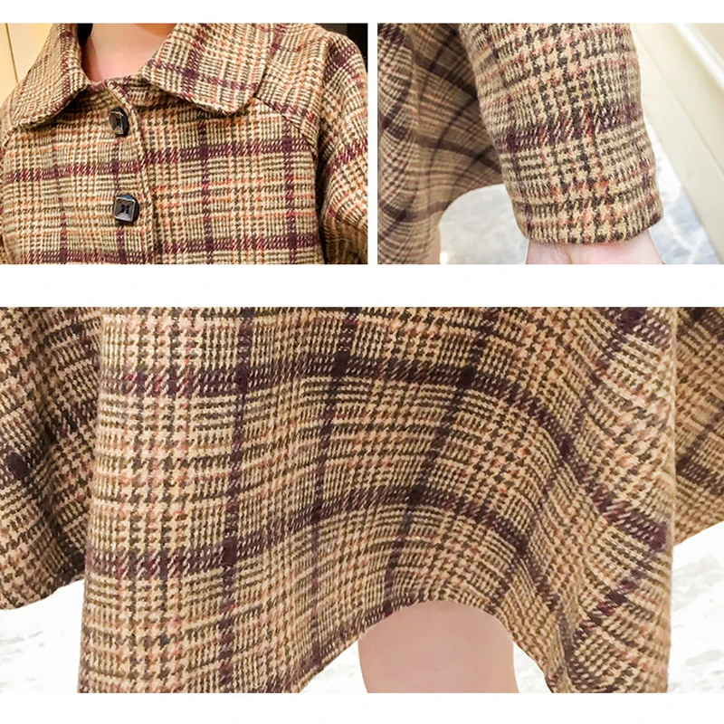 Детский комплект для девочек зимняя куртка одежда малышей клетчатое шерстяное