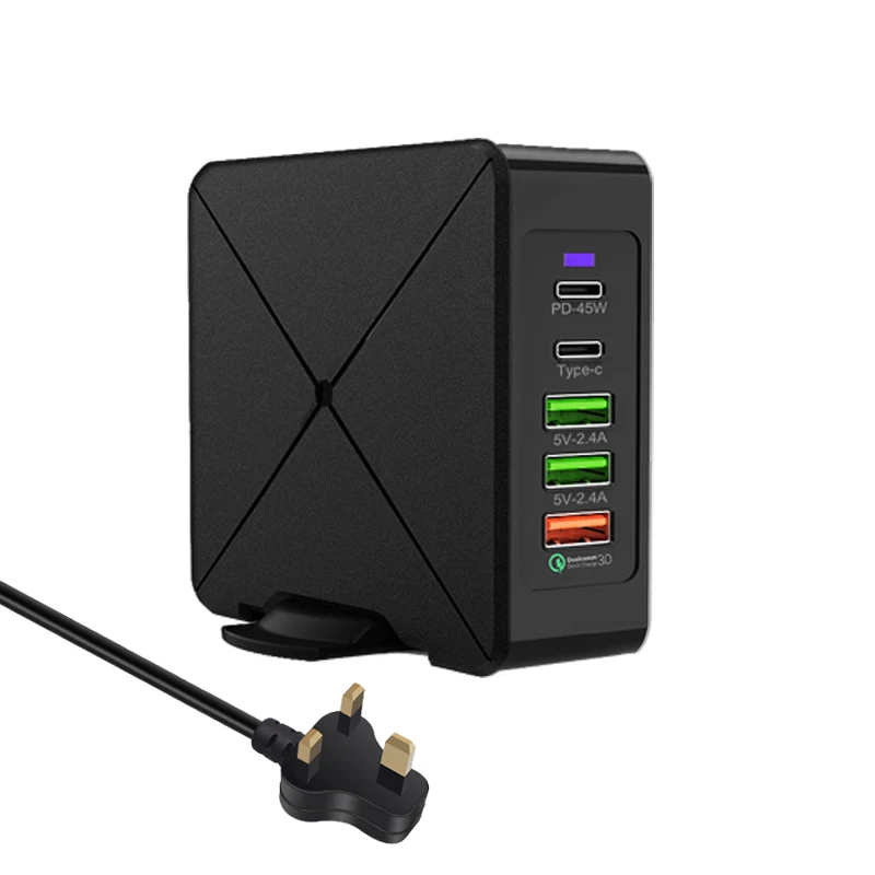 Великобритания С несколькими usb-портами зарядное устройство 75 Вт PD USB-C 45 Вт быстрозарядная станция для iPhone 8 X Macbook samsung S10 Quick Charge 3,0 type C адаптер - Тип штекера: Великобритания
